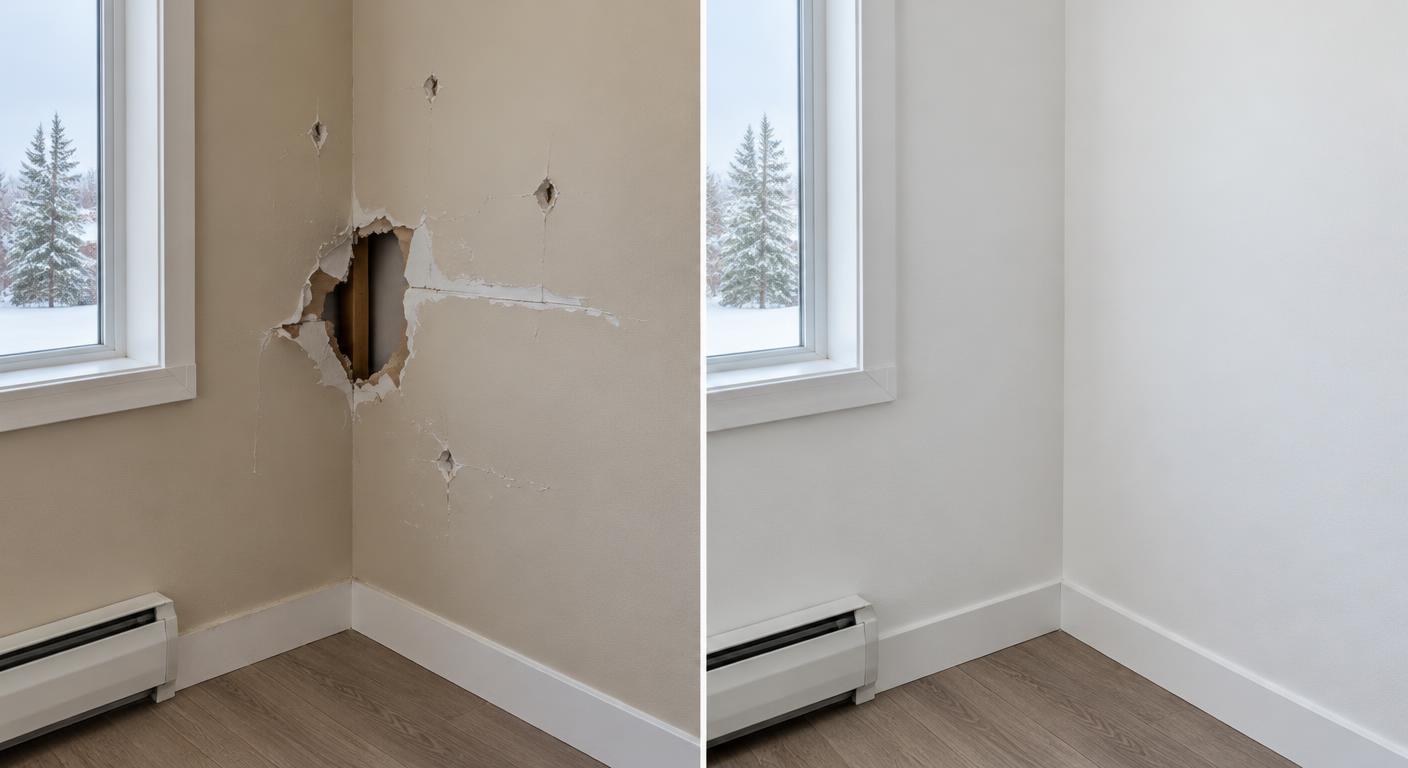 Illustrative example of a damaged corner wall made whole again — before