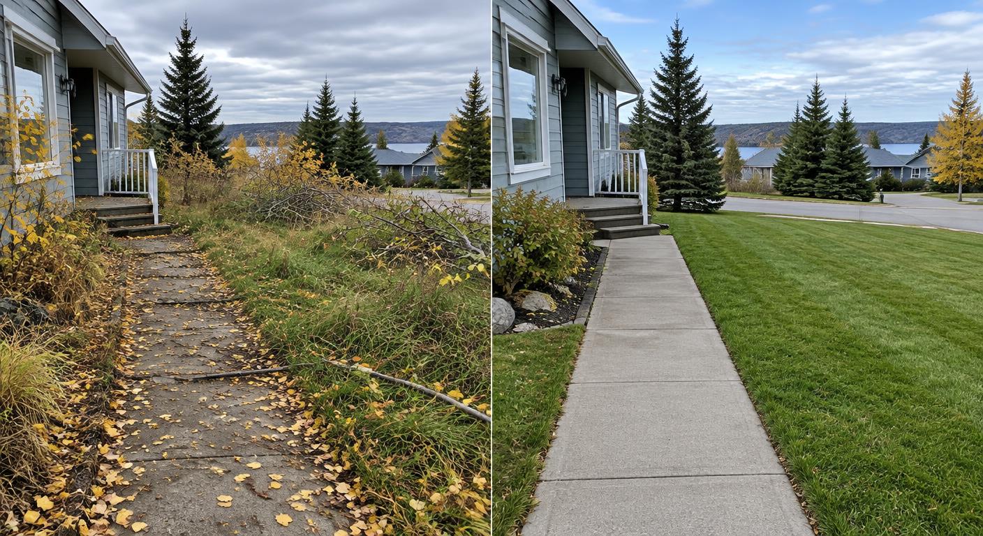 Illustrative example of a walkway cleared and yard reset for the season — before